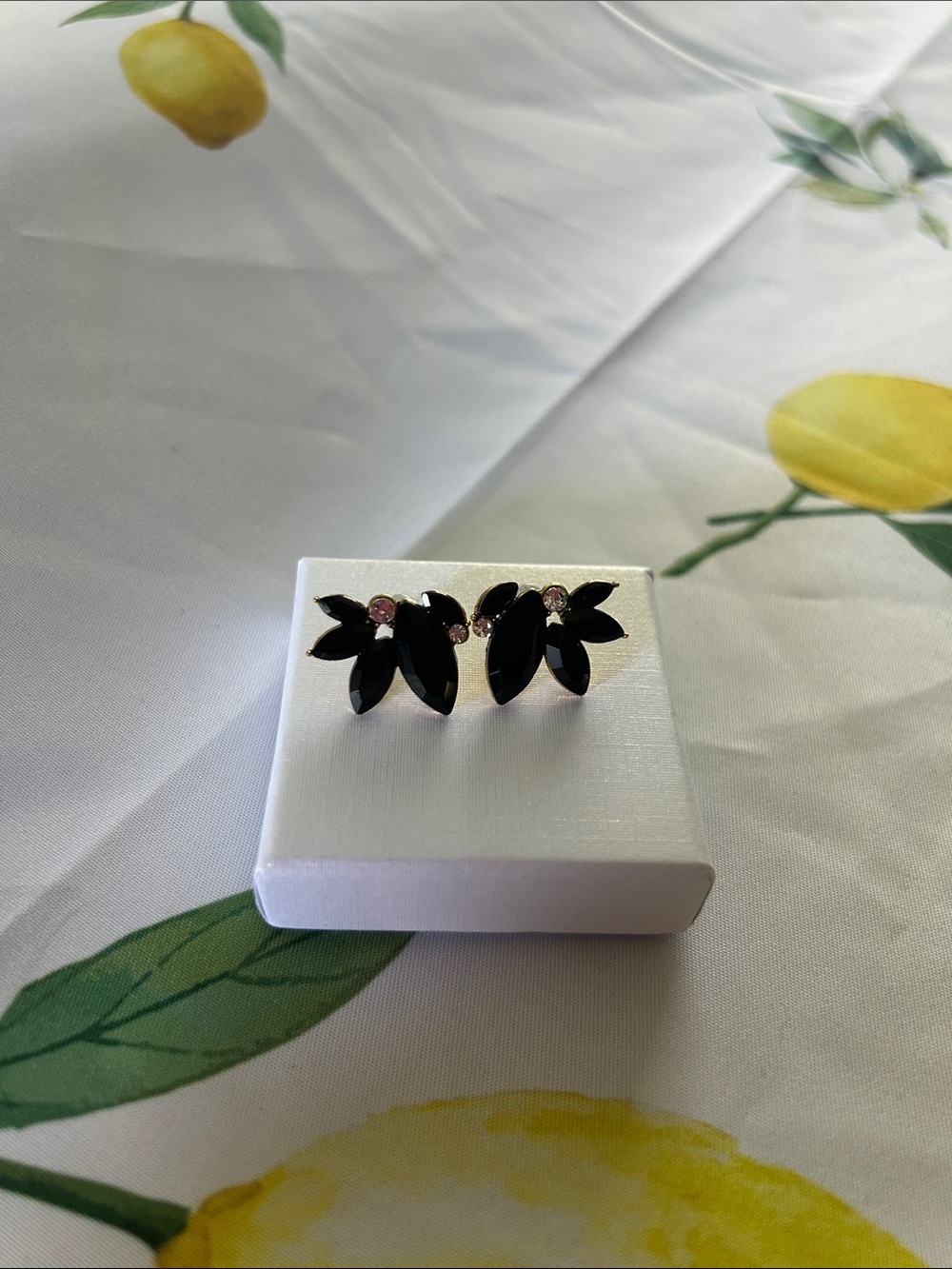 Black Leaf Crystal Stud Earrings with crystal Accents new in box